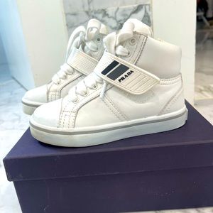 Like new Prada white Vitelli soft toddler kids sneakers sz 26 eu with box